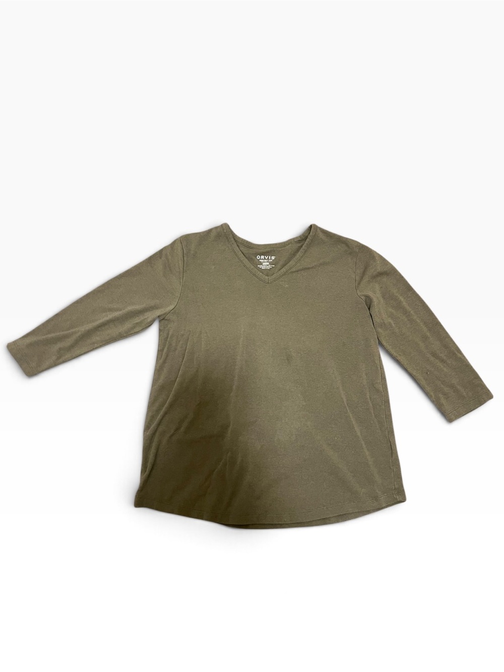 Orvis Perfect Tee V-Neck Long Sleeve Medium Olive Green